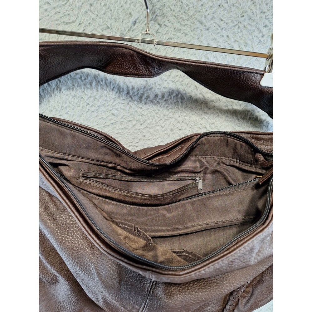 Avon Mark Handbag Brown Faux Leather Braided Trim Slouchy Shoulder Bag Casual - Picture 6 of 12